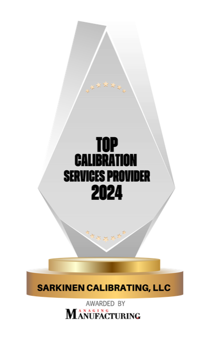Top Calibration Services Provider 2024 award presented to Sarkinen Calibrating, LLC by Managing Manufacturing